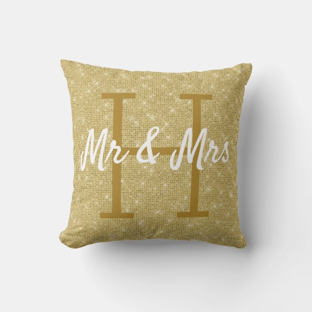 Gold Glitter Pattern Monogram Cushion (Front)