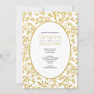 Gold glitter pattern of leaves rectangular wedding invitation