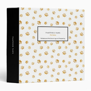 Gold Glitter Paw Prints Professional Pet Salon Binder