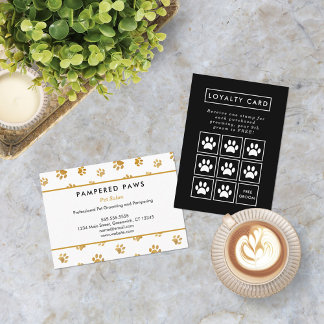 Gold Glitter Paw Prints Professional Pet Salon Loyalty Card