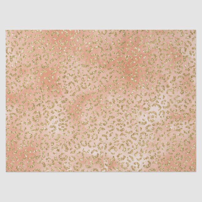 Gold Glitter Peach Rose Leopard Print   Tissue Paper (Front)
