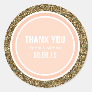 Gold Glitter & Peach Thank You Label