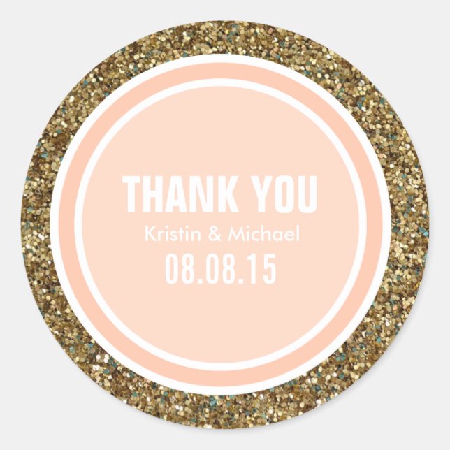 Gold Glitter & Peach Thank You Label (Front)
