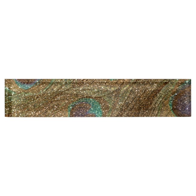 Gold glitter peacock feathers nameplate (Front)