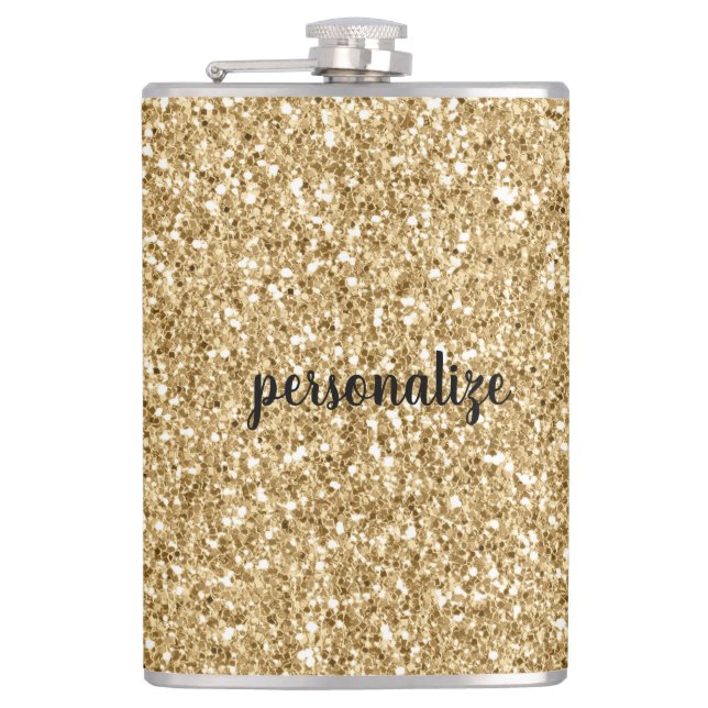 Gold Glitter personalized Hip Flask (Front)