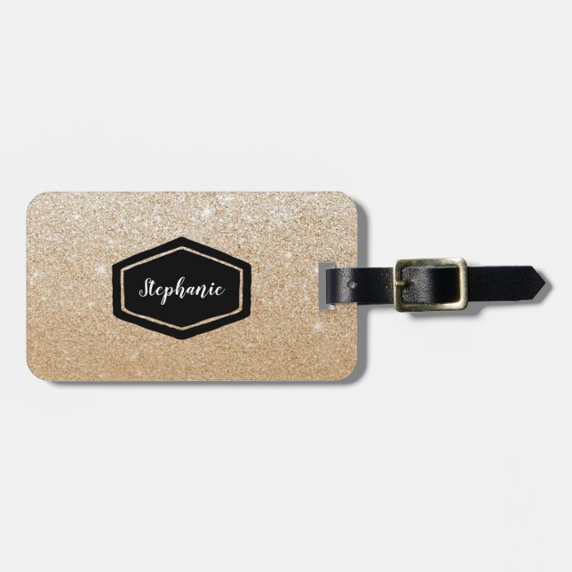 Gold glitter personalized luggage Tag (Front Horizontal)