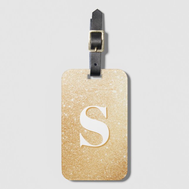 Gold Glitter Personalized Monogrammed Luggage Tag (Front Vertical)