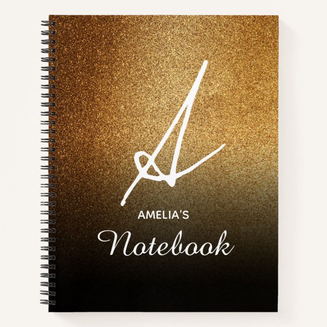 Gold Glitter Personalized Notebook (Front)