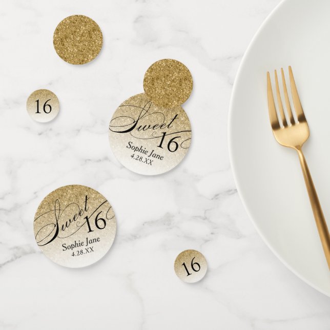 Gold Glitter Personalized Sweet 16 Confetti (Groupe)