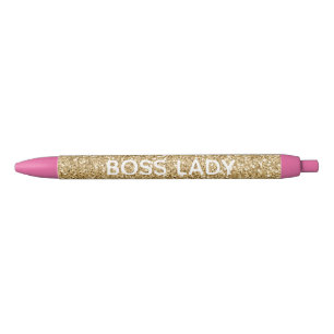 Gold Glitter Personalized Text Black Ink Pen