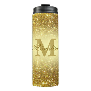 gold glitter personalized thermal tumbler