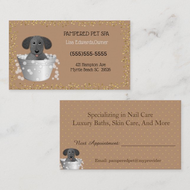 Gold Glitter Pet Bathing and Grooming  Appointment (Front/Back)