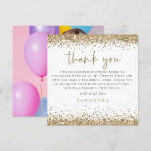 Gold Glitter Photo 21st Square Thank You Card