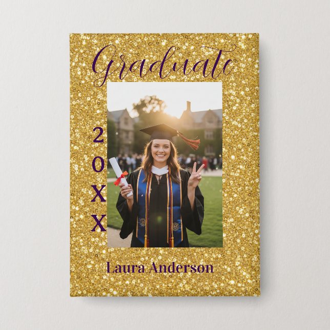 Gold glitter photo graduation add name class text (Front)