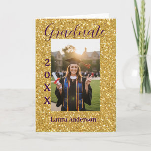 Gold glitter photo graduation add name class text card