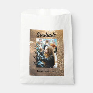 Gold glitter photo graduation add name class text favour bag