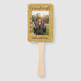 Gold glitter photo graduation add name class text hand fan