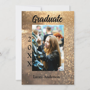 Gold glitter photo graduation add name class text invitation