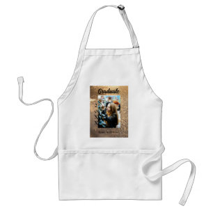 Gold glitter photo graduation add name class text standard apron