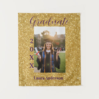 Gold glitter photo graduation add name class text tapestry