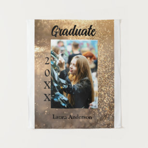 Gold glitter photo graduation add name class text tapestry