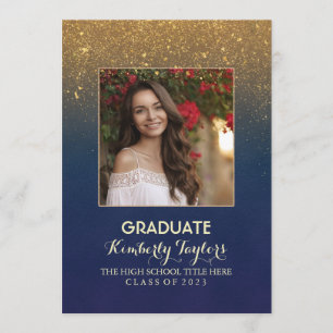 Gold Glitter Photo Graduation Party Announcement