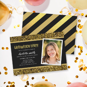 Gold Glitter Photo Graduation Party Invitation