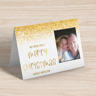 Gold Glitter Photo Horizontal Christmas Folded Holiday Card