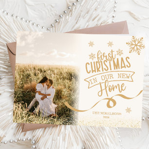 Gold Glitter Photo Married and Merry Holiday Card