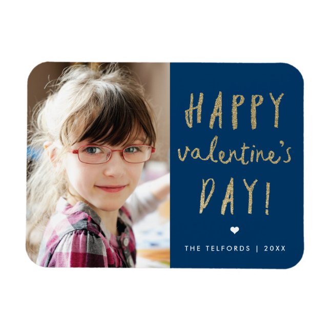 Gold glitter photo valentines day magnet (Horizontal)