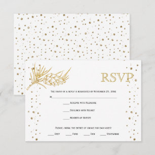 Gold glitter pine and confetti winter wedding RSV RSVP Card
