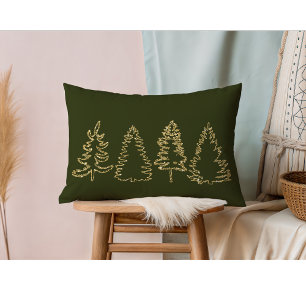 Gold Glitter Pine Trees, Ebony Green, Lumbar Pillow