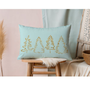 Gold Glitter Pine Trees, Ice Blue, Lumbar Pillow
