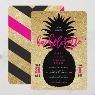 Gold Glitter Pineapple Bachelorette Party Invite