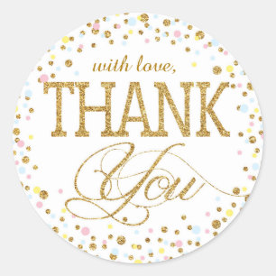 Gold Glitter Pink Blue Yellow Thank You Label