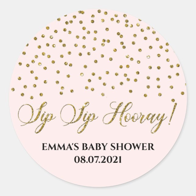 Gold Glitter Pink Confetti Sip Sip Hooray Classic Round Sticker (Front)