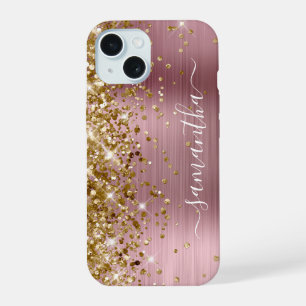 Gold Glitter Pink Foil Modern Girly Signature iPhone 15 Case
