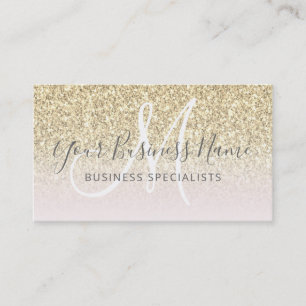 Gold Glitter Pink Girly Business Logo Monogram Business Card