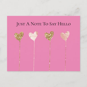 Gold Glitter Pink Glam Heart Strings Birthday Postcard