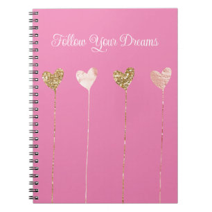 Gold Glitter Pink Glam Hearts Strings Notebook
