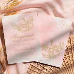 gold glitter pink masquerade mask Sweet 16 Invitation<br><div class="desc">A modern,  chic and glamourous sweet sixteen with a hand drawn gold glitter masquerade mask with gold glitter diamond sparkles on a pastel blush pink watercolor wash and white background.</div>