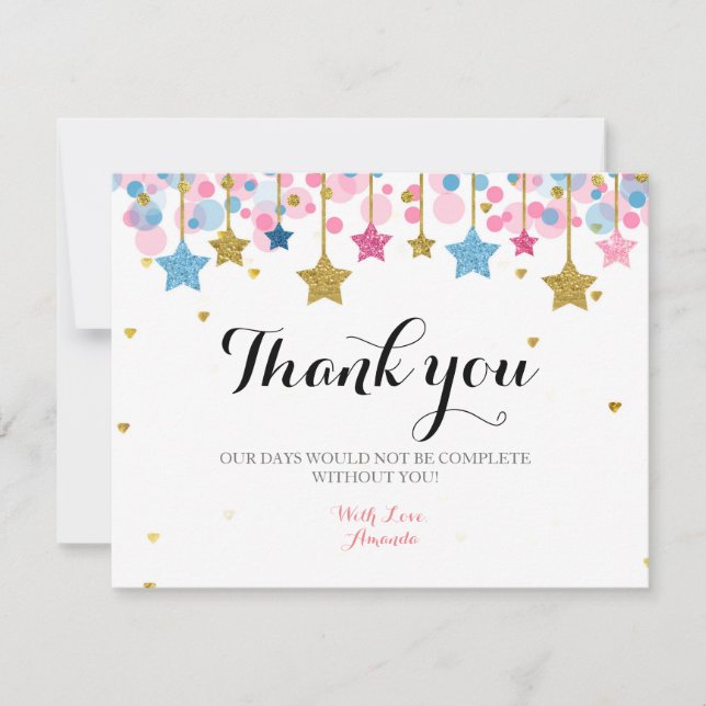 Gold glitter pink moon Thank you card (Front)