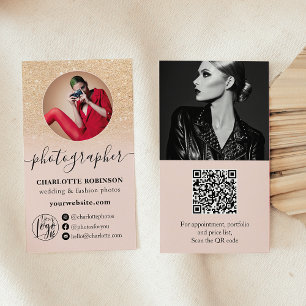 Gold glitter pink photo qr code logo photographer business card