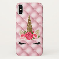 Gold Glitter & Pink Roses Unicorn Girl Trendy