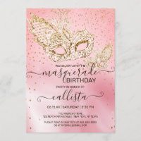 Gold Glitter Pink Silk Masquerade Birthday