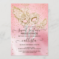 Gold Glitter Pink Silk Masquerade Sweet 16