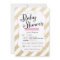 Gold Glitter & Pink Stripes Baby Shower Invite