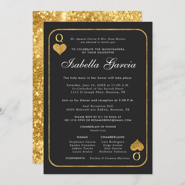 Gold Glitter Playing Card | Las Vegas Quinceañera (Front/Back)