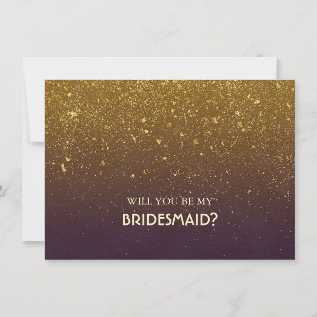 Gold Glitter Plum Vintage Wedding Bridesmaid Invitation (Front)