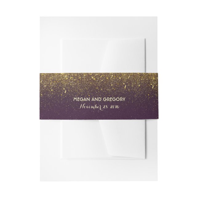 Gold Glitter Plum Vintage Wedding Invitation Belly Band (Front Example)